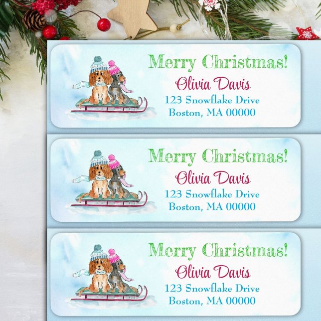 Christmas Watercolor Cavalier King Charles Sled Label (Creator Uploaded)