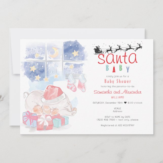 Christmas Watercolor Celestial Santa Baby Shower Invitation (Front)