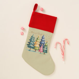 Christmas Watercolor Christmas Trees Pink Tree  Stocking