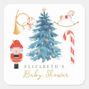 Christmas Watercolor Cute Tree Baby Shower Square Sticker