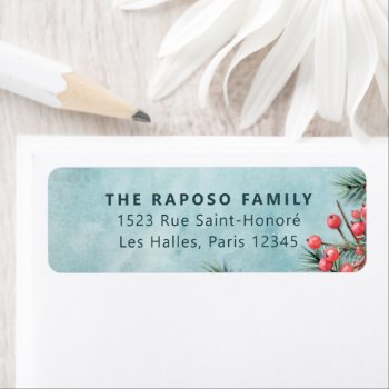 Christmas Watercolor Decorative Blue Red Berries Label by rua_25 at Zazzle