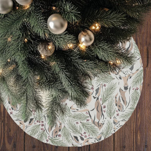 Christmas Watercolor Deer & Pine Tree  Brushed Polyester Tree Skirt