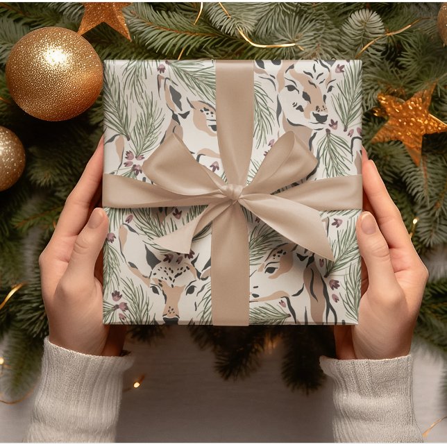 Christmas Watercolor Deer & Pine Tree Wrapping Paper (Creator Uploaded)