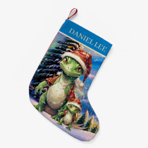 Christmas watercolor dinosaur add name  small christmas stocking