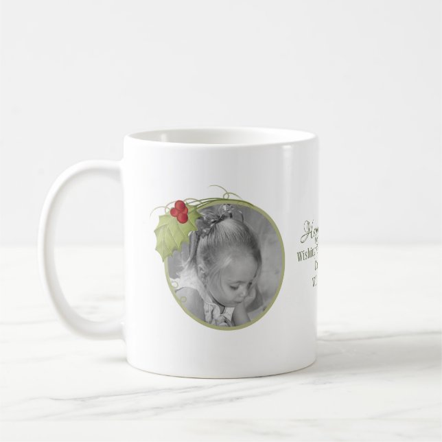 Christmas Watercolor Elegant Greenery Holly Berry Coffee Mug (Left)