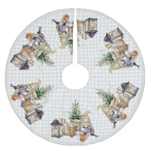 Christmas Watercolor Farmhouse BOHO Gnomes Brushed Polyester Tree Skirt