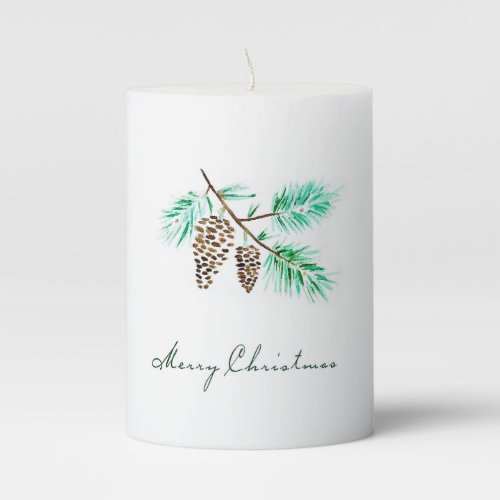 Christmas  Watercolor _ Festive Pinecones Quote Pillar Candle