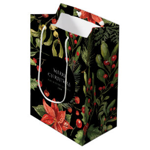 Christmas Watercolor Floral Botanical Custom Medium Gift Bag