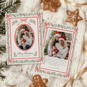 Christmas Watercolor Floral Bow Photo Collage Invitation