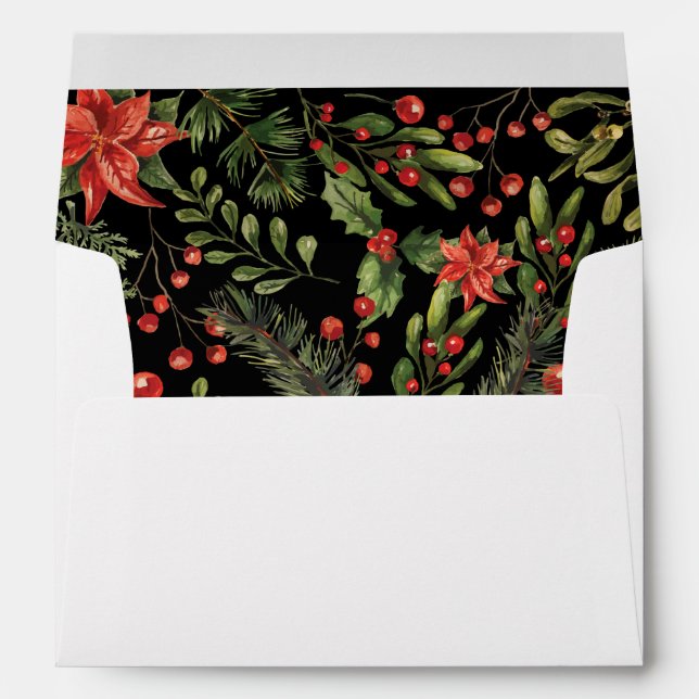 Christmas Watercolor Floral Greenery Envelope (Back (Bottom))