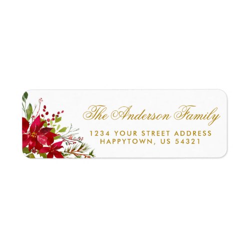 Christmas Watercolor Floral Poinsettia Gold Label