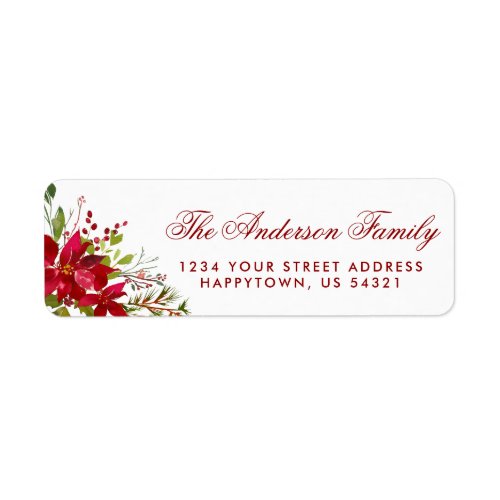 Christmas Watercolor Floral Poinsettia Red Label