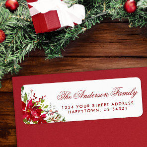 Christmas Watercolor Floral Poinsettia Red Label