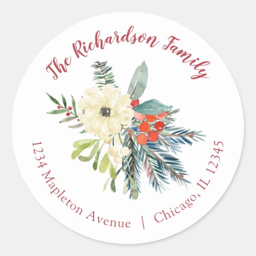 Christmas watercolor floral return address labels