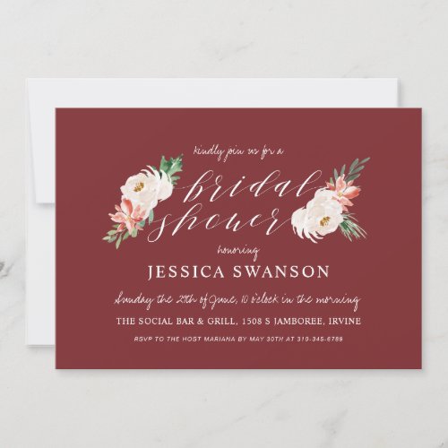 Christmas Watercolor Floral Winter Bridal Shower Invitation