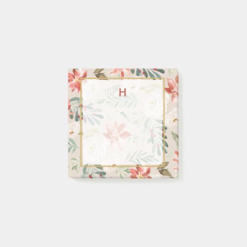 Christmas Watercolor Flower Berry Floral Monogram Post_it Notes