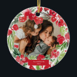 Christmas watercolor flower frame Photo   Ceramic Ornament<br><div class="desc">Christmas watercolor flower frame Photo Card. Personalize it and send it to your friends and family</div>
