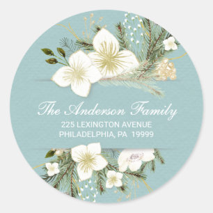 Christmas Watercolor Flowers Return Address Label