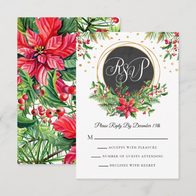 Christmas Watercolor Flowers RSVP Card (Front/Back)