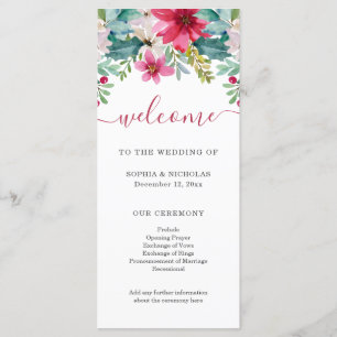 Christmas Watercolor Flowers Wedding Program