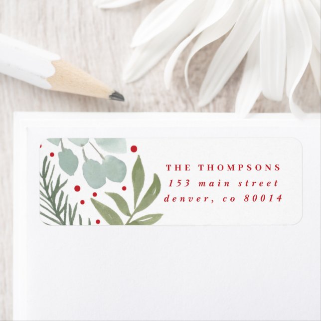 Christmas Watercolor Foliage and Berries Address Label (Insitu)