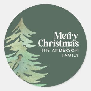 Christmas watercolor forest classic round sticker