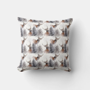 Christmas Watercolor Forest Deer Pattern Throw Pillow