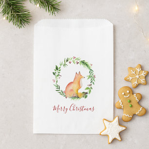 Christmas Watercolor Fox Candy Favor Bag