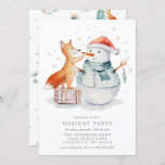 Christmas Watercolor Fox Snowman Holiday Party Invitation<br><div class="desc">Christmas Watercolor Fox Snowman Holiday Party Invitation . This beautiful watercolor design is accented with a cute woodland fox decorating a Snowman. Personalize this custom holiday design with your own party details. Perfect for a family Christmas dinner or for a Corporate holiday party!</div>