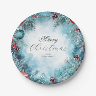 Christmas Watercolor Garland Paper Plates