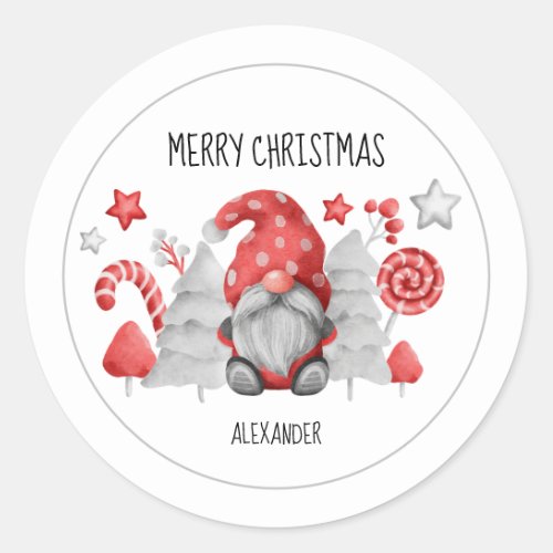 Christmas Watercolor Gnome Classic Round Sticker