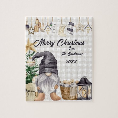 Christmas Watercolor Gnome Country Jigsaw Puzzle