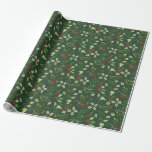 Christmas Watercolor Green Red Holly Berry Leaves Wrapping Paper<br><div class="desc">"Christmas Watercolor Green Red Holly Berry Leaves Wrapping Paper."  Deep forest green background behind a design with holly,  red berries and swirl leaf foliage pattern created from several watercolor images that were painted by internationally licensed artist and designer,  Audrey Jeanne Roberts,  copyright.</div>