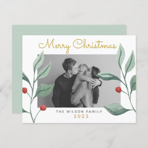Christmas Watercolor Greenery & Berry Family Card