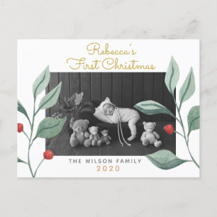 Christmas Watercolor Greenery & Berry Holiday Postcard