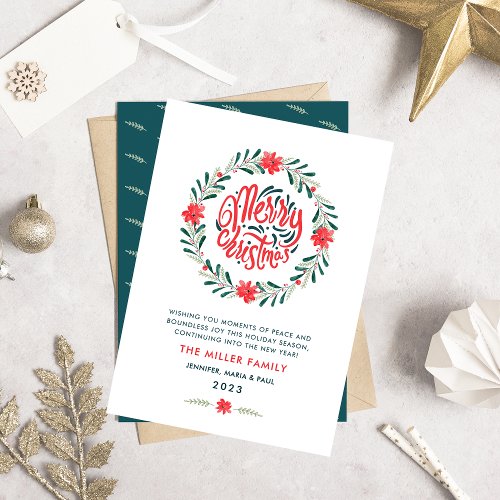 Christmas Watercolor Greenery Floral Wreath Script Holiday Card