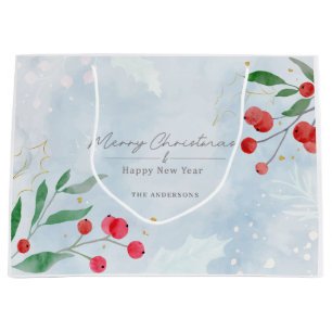 Christmas Watercolor Greenery Gift Bag