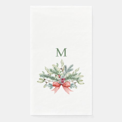 Christmas Watercolor Greenery Monogram Paper Guest Towels