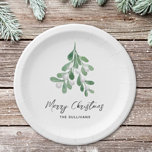 Christmas Watercolor Greenery Paper Plates
