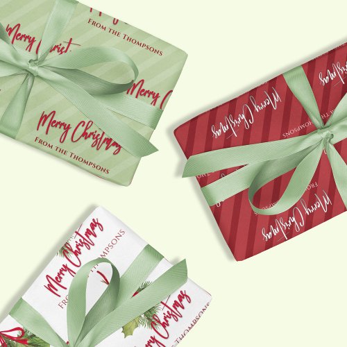 Christmas Watercolor Greenery Red Calligraphy Wrapping Paper Sheets