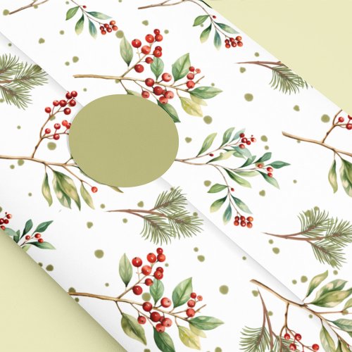 Christmas Watercolor Greenery Red Holly Tissue Paper