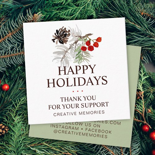 Christmas Watercolor Greenery Thank You Square Business Card