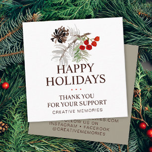 Christmas Watercolor Greenery Thank You Square Business Card