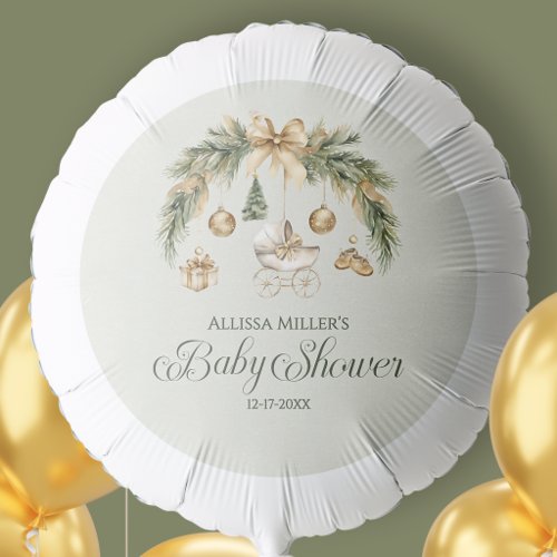 Cohesive winter baby shower tableware including watercolor pine plates, matching napkins, and cups stacked together
