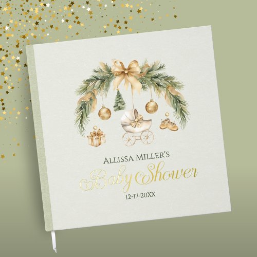 Christmas watercolor greenery guest book with elegant swirly calligraphy on the cover