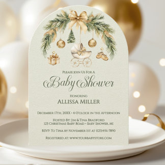 Christmas Watercolor Greenery Winter Baby Shower Invitation