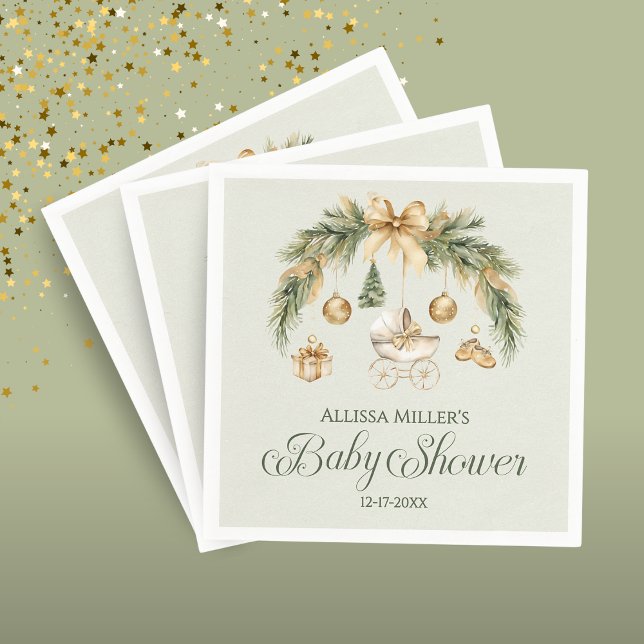 Christmas Watercolor Greenery Winter Baby Shower Napkins (Creator Uploaded)