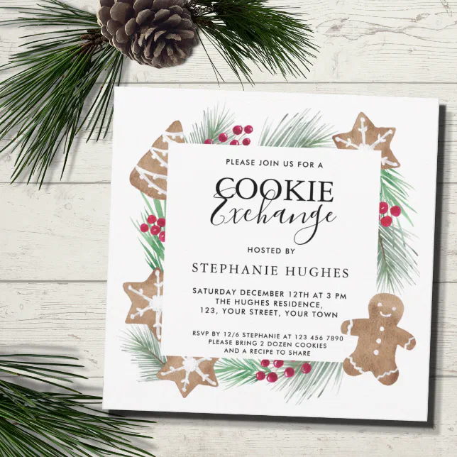 Christmas Watercolor Holiday Cookie Exchange Invitation 