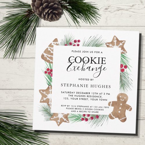 Christmas Watercolor Holiday Cookie Exchange Invitation