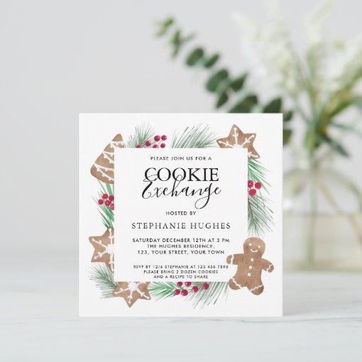 Christmas Watercolor Holiday Cookie Exchange Invitation | Zazzle